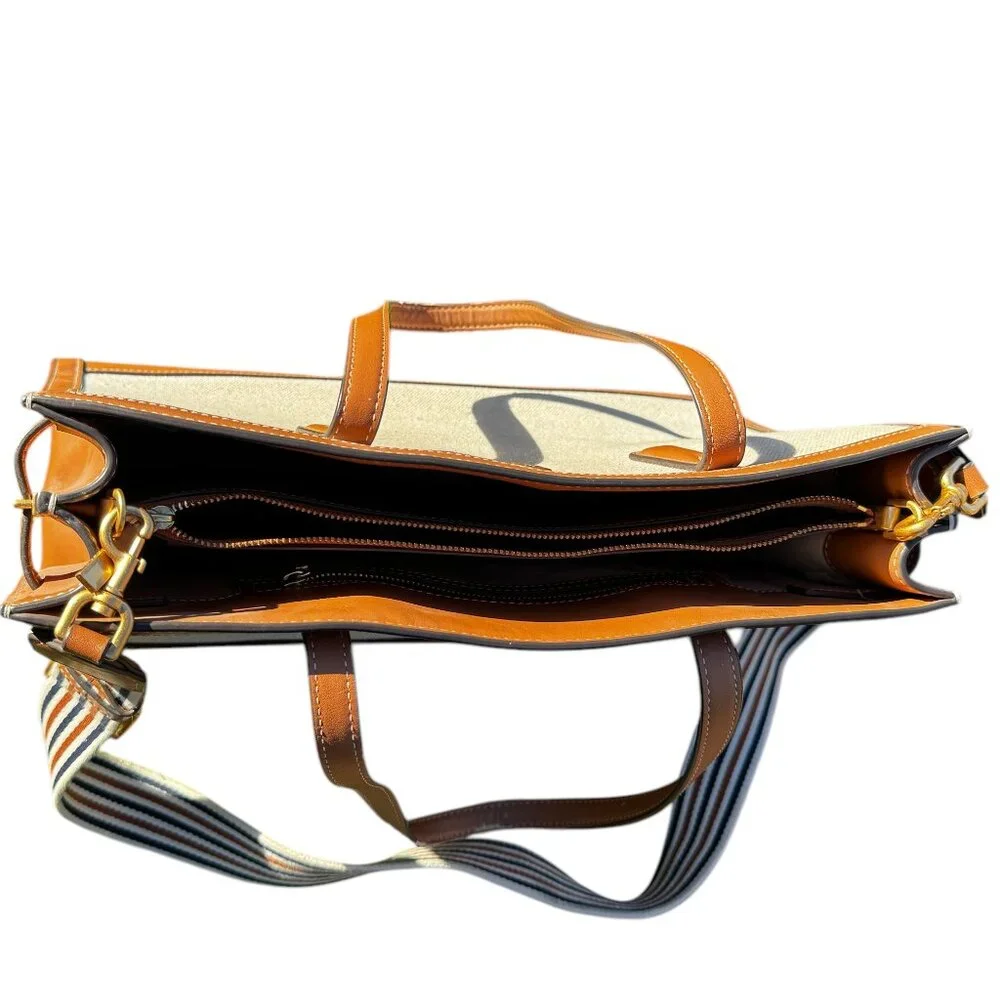 Tory Burch Walker Canvas Satchel in Natural with Striped Strap - Picture 5 of 16